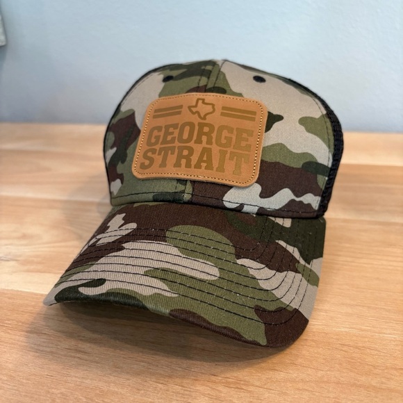 Women's Camo Black GEORGE STRAIGHT Adjustable Trucker Country Concert Music Hat - Picture 7 of 7